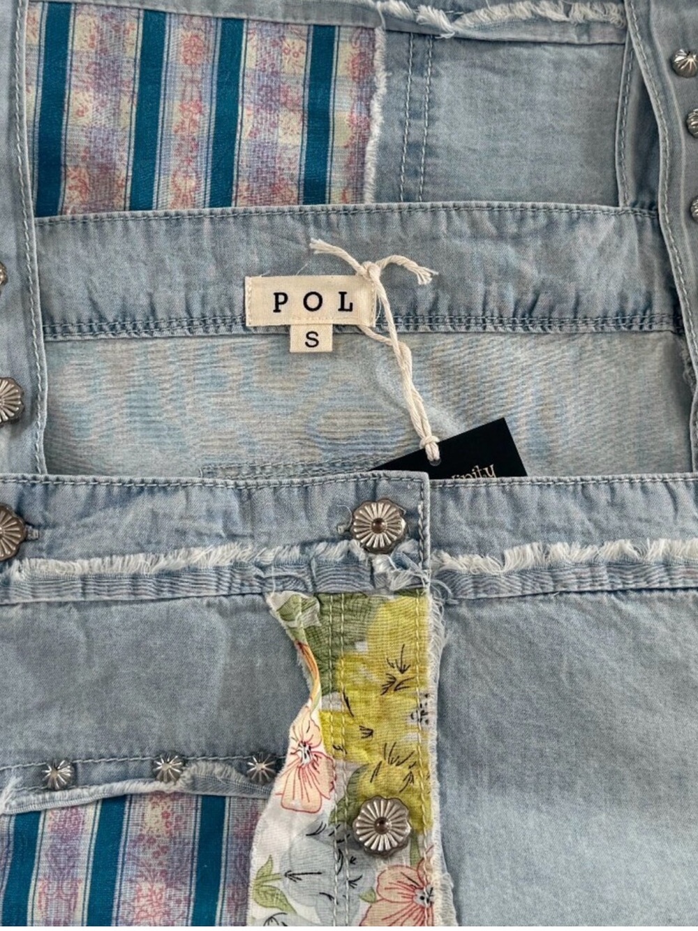 Light Blue Denim Patchwork Sundress with Floral & Stripe Panels - Picture 5 of 9